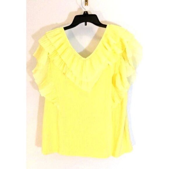 Andrew Marc New York Blouse Top Womens Size XL Canary Yellow Ruffles Boho Style - Picture 1 of 6